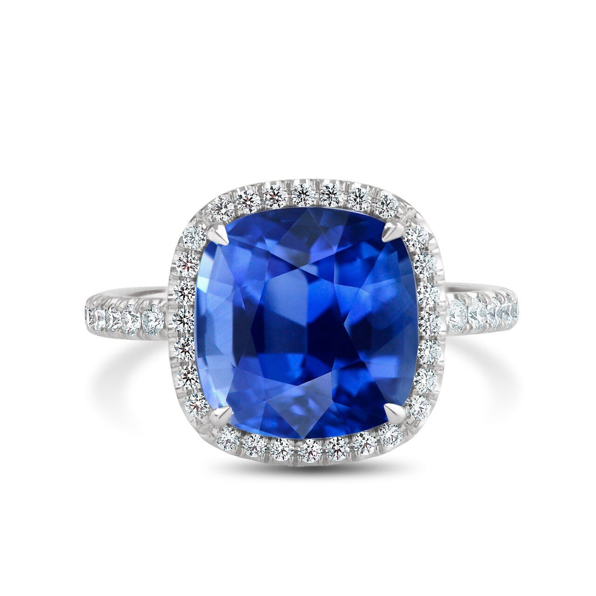 Platinum Cushion Sapphire with Diamond Halo – Nicole Rose Fine Jewelry