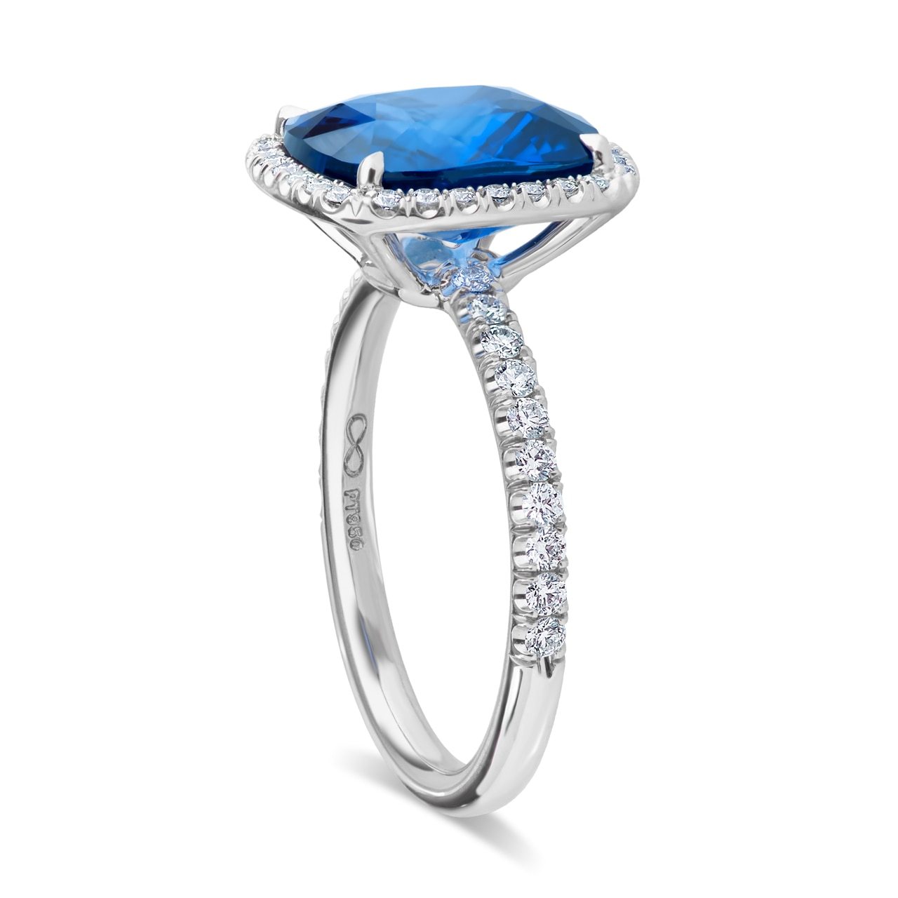 Platinum Cushion Sapphire with Diamond Halo